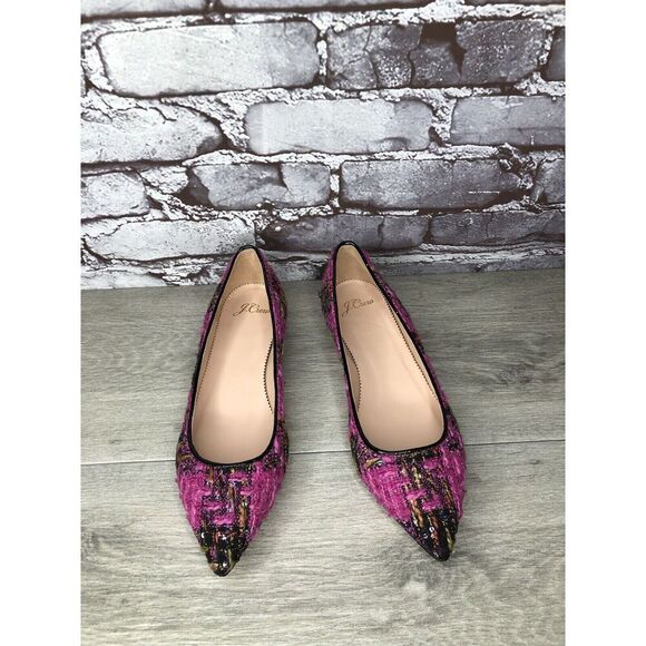 J. Crew K2904 Pink Fresh Berry Tweed Pointed Toe Flats Women’s Sz 7M US/38EU - Picture 11 of 16